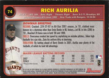 2003 Bowman - Gold #74 Rich Aurilia Back