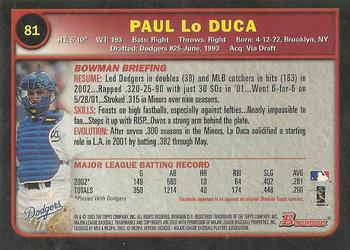 2003 Bowman - Gold #81 Paul Lo Duca Back
