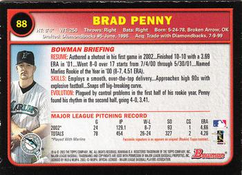2003 Bowman - Gold #88 Brad Penny Back