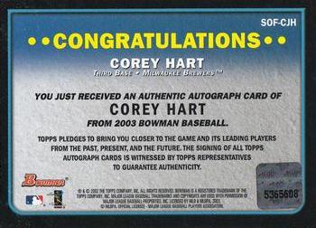 2003 Bowman - Signs of the Future #SOF-CJH Corey Hart Back