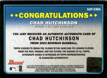 2003 Bowman - Signs of the Future #SOF-CMH Chad Hutchinson Back