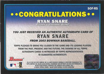 2003 Bowman - Signs of the Future #SOF-RS Ryan Snare Back