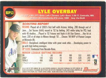 2003 Bowman Draft Picks & Prospects - Gold #BDP13 Lyle Overbay Back