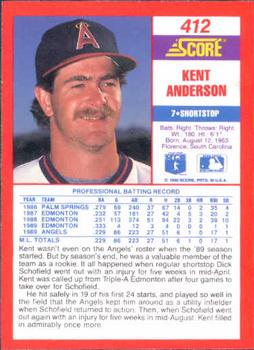 1990 Score #412 Kent Anderson Back
