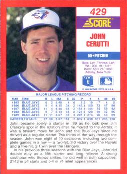 1990 Score #429 John Cerutti Back