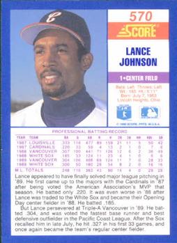 1990 Score #570 Lance Johnson Back