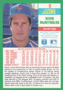 1990 Score #5 Kevin McReynolds Back