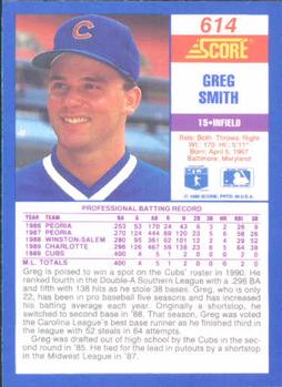 1990 Score #614 Greg Smith Back