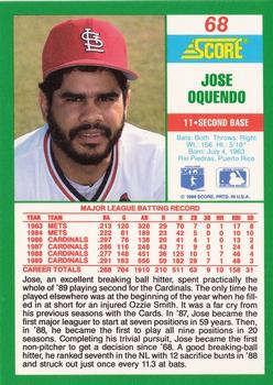 1990 Score #68 Jose Oquendo Back