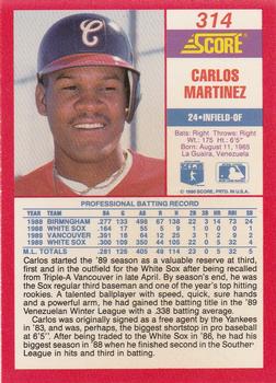 1990 Score #314 Carlos Martinez Back