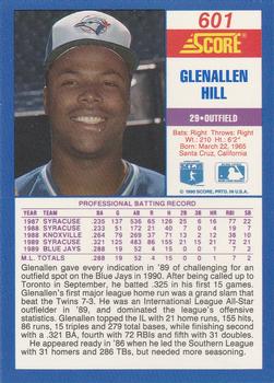 1990 Score #601 Glenallen Hill Back