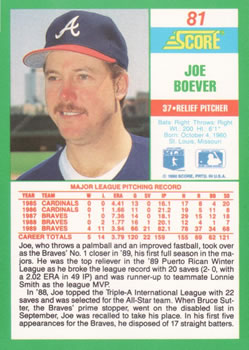 1990 Score #81 Joe Boever Back