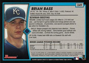 2001 Bowman #249 Brian Bass Back