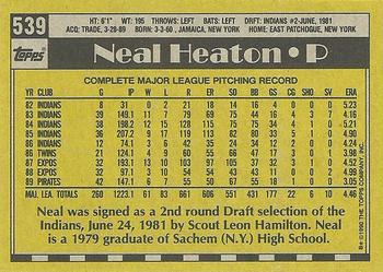 1990 Topps #539 Neal Heaton Back