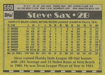 1990 Topps #560 Steve Sax Back