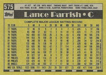1990 Topps #575 Lance Parrish Back