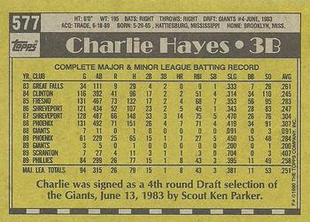 1990 Topps #577 Charlie Hayes Back