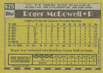 1990 Topps #625 Roger McDowell Back