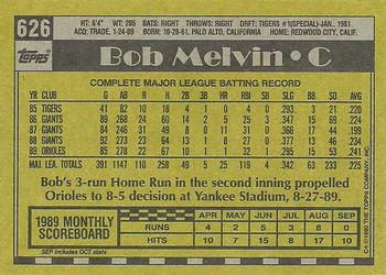 1990 Topps #626 Bob Melvin Back