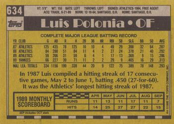 1990 Topps #634 Luis Polonia Back