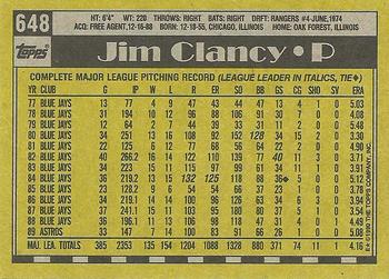 1990 Topps #648 Jim Clancy Back