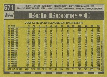 1990 Topps #671 Bob Boone Back