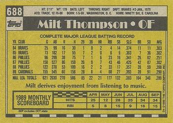 1990 Topps #688 Milt Thompson Back