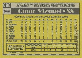 1990 Topps #698 Omar Vizquel Back
