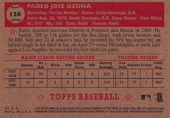 2001 Topps Heritage #126 Pablo Ozuna Back
