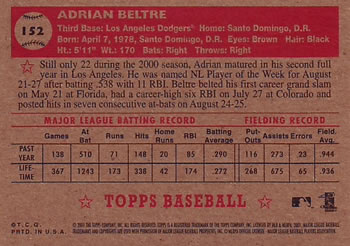 2001 Topps Heritage #152 Adrian Beltre Back