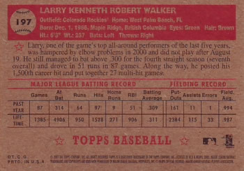 2001 Topps Heritage #197 Larry Walker Back