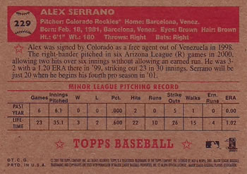 2001 Topps Heritage #229 Alex Serrano Back