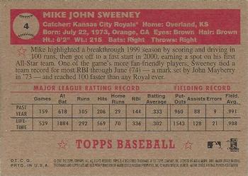 2001 Topps Heritage #4 Mike Sweeney Back