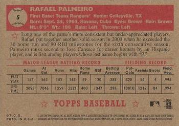 2001 Topps Heritage #5 Rafael Palmeiro Back