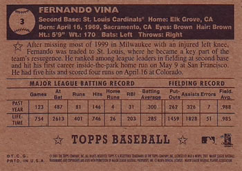 2001 Topps Heritage #3 Fernando Vina Back