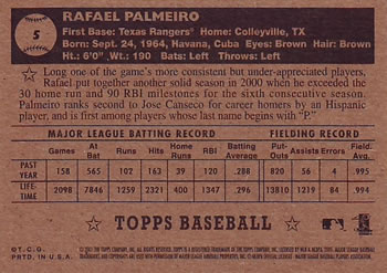 2001 Topps Heritage #5 Rafael Palmeiro Back