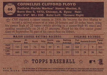 2001 Topps Heritage #66 Cliff Floyd Back