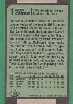 1991 Bowman #1 Rod Carew Back