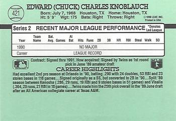 1991 Donruss #421 Chuck Knoblauch Back