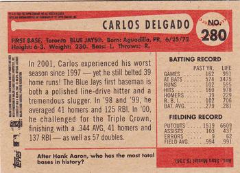 2002 Bowman Heritage #280 Carlos Delgado Back