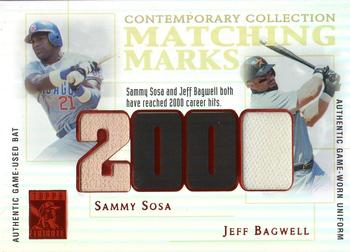 2003 Topps Tribute Contemporary - Matching Marks Dual Relics Red #MM-SB Sammy Sosa / Jeff Bagwell Front
