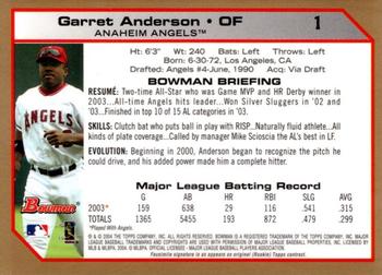 2004 Bowman - Gold #1 Garret Anderson Back