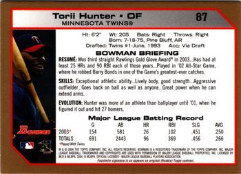 2004 Bowman - Gold #87 Torii Hunter Back
