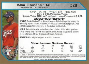 2004 Bowman - Gold #320 Alex Romero Back