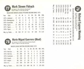 1979 Hostess - Panels L Shaped #76-78 Rick Manning / Mark Fidrych / Mario Guerrero Back