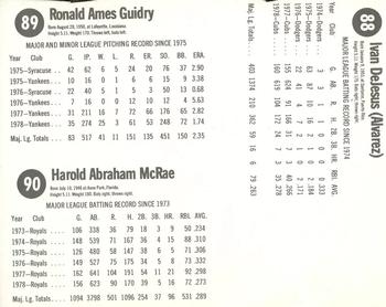 1979 Hostess - Panels L Shaped #88-90 Ivan DeJesus / Ron Guidry / Hal McRae Back