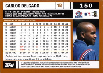 2002 Topps #150 Carlos Delgado Back
