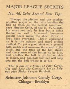 1935 Schutter-Johnson R332 #46 Hughie Critz Back