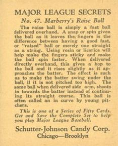 1935 Schutter-Johnson R332 #47 Firpo Marberry Back
