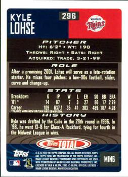 2002 Topps Total #296 Kyle Lohse Back